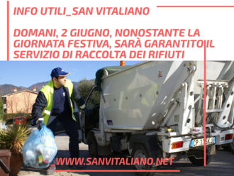INFO UTILI: San Vitaliano, domani 2 Giugno, sarà garantita la raccolta differenziata