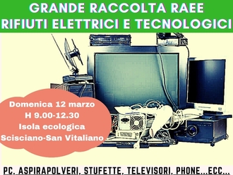 San Vitaliano, grande raccolta dei Rifiuti elettrici e tecnologici per domenica 12 marzo (h 9-12)